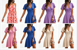 Vestidos de verano con cintura fruncida y diseño cruzado para adultos, colores y estampados surtidos, envío de paquete aleatorio. - Product Image 6