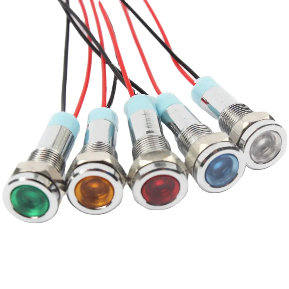 6mm Installation Diameter Metal Red 12v Led Indicator Light With Wire Leading