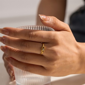 Wholesale <b>Dainty</b> Jewelry Gold Plated Stainless Steel Hollow Zircon Eye Cuff <b>Rings</b> for Women - Product Image 2