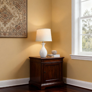 Modern Ceramic <b>Table</b> <b>Lamp</b> With Off White Shade E26 <b>Base</b> Led Light Source Knob Switch Eye Caring Design For Bedroom Living Room - Product Image 4