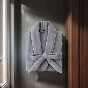 Jubah mandi kain Terry mewah 100% katun, jubah mandi Hotel dan Spa selutut uniseks pola polos untuk pria