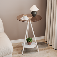 Table d'appoint en fer forgé de style verre brun pour salon, table de chevet de chambre à coucher, table basse double en verre de style minimaliste