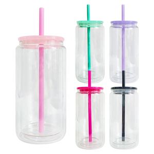 Gobelet en verre à double paroi de 12oz et 15oz, vierge pour sublimation, pré-percé, avec couvercle amélioré et paille, pour globe à neige - Product Image 1