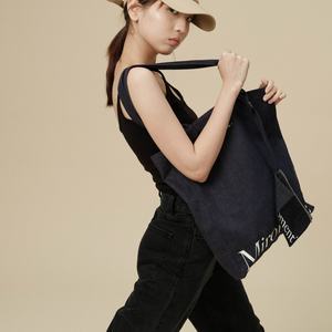 Bolsa de Mano de Mezclilla de Algodón Reciclado de 16 Pulgadas, Bolsas de Compras de Gran Capacidad, Impresión de Logotipo, Bolsas de Hombro para Mujer para Ir de Compras - Product Image 5