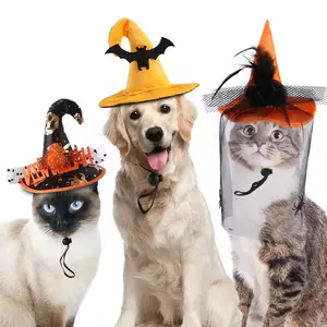 Conjunto de ropa para mascotas de Halloween, disfraz de alas de murciélago, sombrero de calabaza de bruja, suministros ajustables para mascotas para gato, perro, fiesta de Halloween, Cosplay