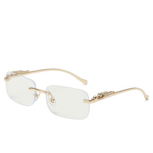 Gafas de sol sin montura con cabeza de leopardo, rectangulares, UV400, unisex, con marco de metal, tipo 3, YC009 - Product Image 1