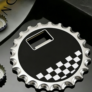 Apribottiglie in Lega di Zinco Personalizzato con Logo, Alta Qualità, Design a Strisce Racing, con Tappo - Product Image 1