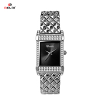 Montre à quartz de luxe BELBI pour femme, cadran carré, bracelet en alliage, boîtier en alliage de zinc, verre minéral, résistance à l'eau 3 ATM, fermoir bijou