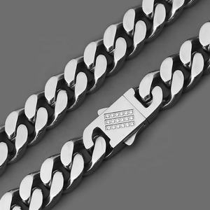 Cadena cubana de eslabones rectangulares grandes y pesados para hombre, collar de acero inoxidable estilo Miami, joyería con dijes. - Product Image 2