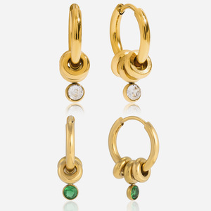 Hoop <b>Earrings</b> 18K <b>Gold</b> Stainless Steel White Zirconium Pendant Geometric Design Fashion <b>Dangle</b> <b>Earrings</b> - Product Image 1