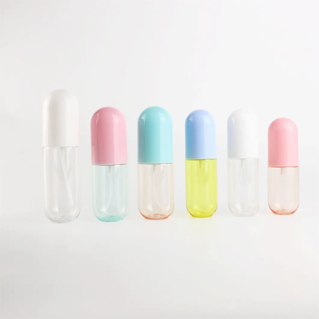 Plastic 40ml 50ml 60ml 80ml 100ml capsule shaped bottle PET spray bottle