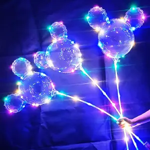 Großhandel transparente klare PVC Bobo Bubble Globos Ballon leuchtende LED leuchten blinkende Bobo Luftballons mit Griffs täbchen