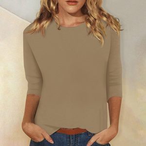 Camiseta de Manga 3/4 para Mujer, Tallas Grandes, Cuello Redondo, Color Sólido, Estilo Casual Básico de Verano, Dropshipping Shopify - Product Image 3