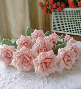 Jarrey Nouveaux Styles Fleurs de Rose Artificielles au Crochet Faites à la Main, <span class=keywords><strong>Tiges</strong></span> de Roses Tricotées à la Main pour la Saint-Valentin, Décoration Intérieure, DIY Floral - Product Image 2