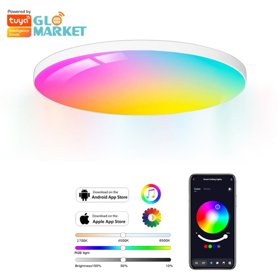 Glomarket 21W Tuya Smart Electric Ceiling Light Colorful RGB App & Voice Remote Control LED Modern Style Music Lamp PC Material