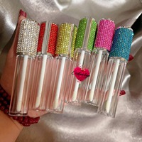 Tube de Brillant à Lèvres Tendance avec Strass, Logo Privé, Tubes Vides de Brillant à Lèvres Forme Ronde, Tube de Rouge à Lèvres Scintillant Meilleure Vente