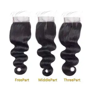 High Quality Indian Raw Cuticle Aligned Body Wave 4x4 Lace Closure Cut From Very Young Girls Large Quantity in Stock For Women