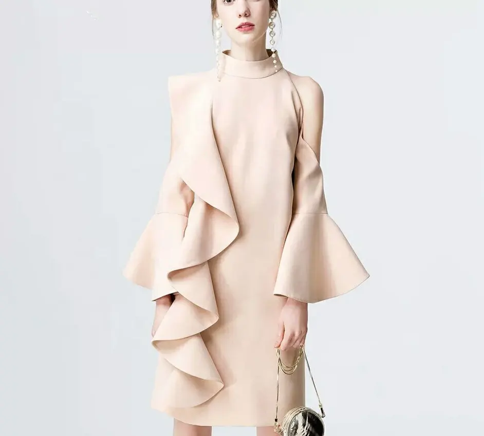 Casual Nude Ruffle Pink Arabic Evening Gowns Dresses Gowns Chiffon Casual Dresses For Women Evening