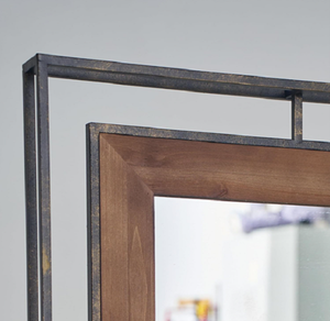 Rustic <strong>Industrial</strong> <strong>Wall</strong> <strong>Mirror</strong> with Wooden Inner Frame and Black Metal Grid Outer Frame for Farmhouse and Loft Decoration - Product Image 6