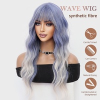 Perruque pour femme bleue et verte, ondulée, avec longue frange, en fibre synthétique douce et moelleuse, résistante à la chaleur, densité 150%, pour usage quotidien