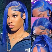 Rambut Manusia Asli 100% Biru Panjang Lurus, Wig HD Transparan Ultra Tipis dengan Baby Hair, Tanpa Lem, Siap Pakai, Sudah Di-pre Plucked, Afrika