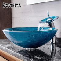 Lavabo sur pied en verre bleu de conception italienne pour salle de bain, salle à manger, comptoir, prix