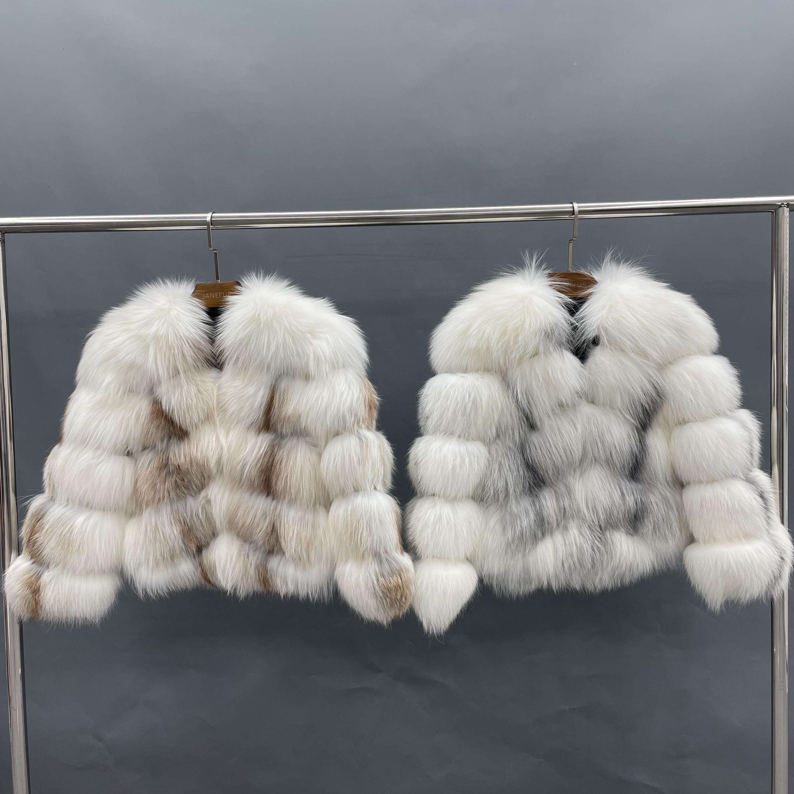 Luxury Marble Fox Fur Real White Fox Fur Coat Women Trendy