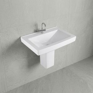 Budget Friendly 9L Capacity <b>Wall</b> Suspended Half Pedestal Ceramic Wash Basin Sink For Commercial Mall - Product Image 4
