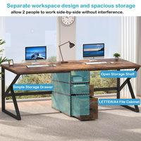 LEIENTE Bureau d'ordinateur moderne pour 2 personnes avec tiroir à dossiers, grand bureau double avec armoire de rangement pour bureau à domicile