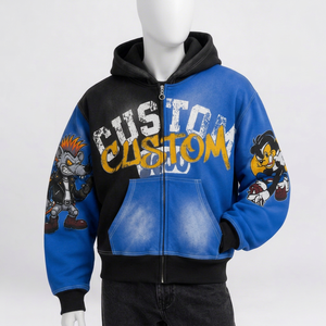 Sweat à capuche gothique demi-zippé avec nœud brodé en strass, respirant, coupe oversize, noir, unisexe, en polaire, impression délavée, hiver - Product Image 1