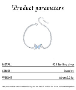 S925 Silver Butterfly Shape Chain <b>Bracelet</b> With Blue Crystal Inlay Rhodium Plated Cute Everyday Wear Women's Jewelry - Product Image 2