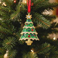 Ornement de Noël en alliage de zinc, étoile de Noël suspendue en émail, strass et cristal, vente en gros personnalisée