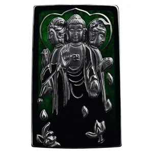 Genuine natural Black jadeite The three saints of the West pendant Men's pendant jade wholesale C221
