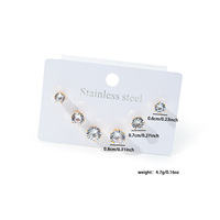 Pendientes de tuerca de acero inoxidable con circonitas engastadas en forma de garra, juego de pendientes pequeños, juego de tres piezas de pendientes de tuerca redondos con circonitas.