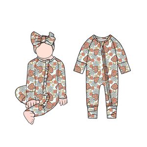 Fb-2 カスタムプリント柄 春 230g コットン/竹素材 女の子用ジャンプスーツ 隠しジッパー パジャマ ベビー スリーパー - Product Image 5