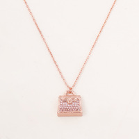 Collier de sac à main en laiton pour femme, entièrement orné de zircone cubique, pendentif élégant et minimaliste, chaîne de clavicule, bijoux