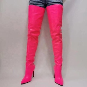 Bottes hautes pour femme en PU fantaisie avec fermeture éclair arrière, à talon aiguille, bout pointu, longues, jusqu'au-dessus du genou, grande taille 47 - Product Image 4