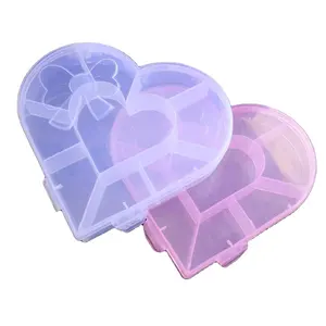 Groothandel 2.5*14*15.5Cm Hart Vorm Plastic Doos Voor Sieraden Kralen Pillen Opslag Met 9 Kleine Containers potten