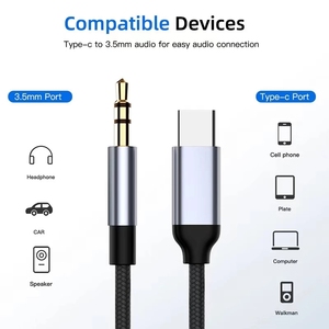 Cable <span class=keywords><strong>USB</strong></span> Tipo <span class=keywords><strong>C</strong></span> a Conector Jack de 3.5 mm, Cable de Audio DAC Tipo-<span class=keywords><strong>C</strong></span> para Altavoz de Coche, Auriculares, Adaptador Auxiliar Tipo <span class=keywords><strong>C</strong></span>, Cable de 0.5M 1M 1.5M - Product Image 2