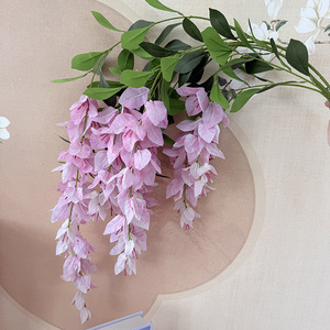 Usine de fleurs artificielles Meiyu Craft, bougainvilliers artificiels à trois branches, fleurs en soie suspendues, décorations de plafond pour mariage, rose et blanc - Product Image 1