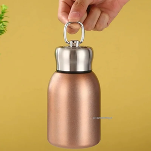 Mini Termo de Acero Inoxidable con Forma de Vientre Gordo, Taza Térmica Portátil con Anillo de Transporte, Botella de Agua Caliente Aislada al Vacío de 300ml - Product Image 5
