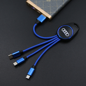 Logotipo LED 3 en 1 Cargador corto Tipo-<span class=keywords><strong>C</strong></span> Cable <span class=keywords><strong>USB</strong></span> 14cm Chaqueta trenzada de nylon Teléfonos móviles Cable electrónico - Product Image 4