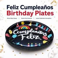 Assiettes en papier rondes jetables écologiques pour fête d'anniversaire, vente en gros d'usine, thème Joyeux Anniversaire espagnol (Cumpleaños Feliz)