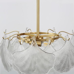 French-style affordable luxury glass and crystal chandelier featuring ginkgo <b>leaf</b> motifs—suitable for dining and bedrooms. - Product Image 5