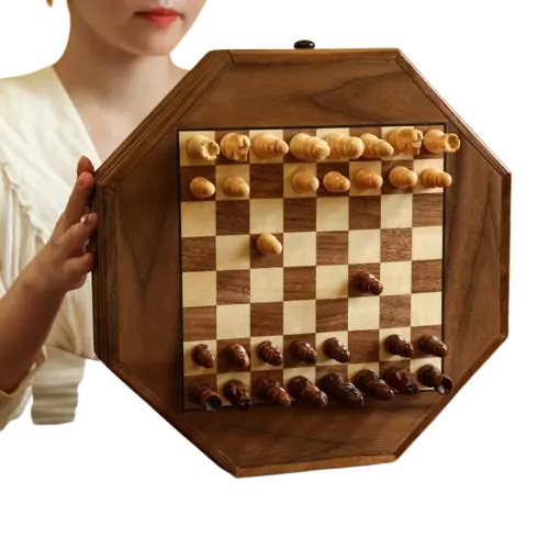 Sekizgen kurulu bir çok taraflı satranç tahtası manyetik ahşap satranç seti ahşap satranç tahtası oyunu depolama çekmeceler ile satranç oyunu