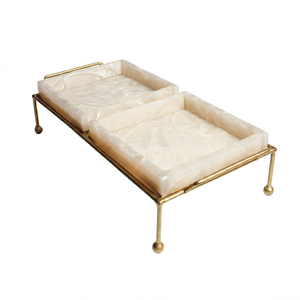 Home Garden <b>Rectangular</b> Resin Decorative Tray With Brass Handles Minimalist Design Single Piece Resin Serving Trays Platters - Product Image 1