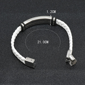Customized Engrave Logo <b>Leather</b> Bangle Wristband Men's Stainless Steel Pu <b>Leather</b> Braided <b>Bracelets</b> - Product Image 6