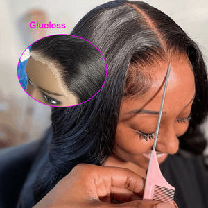 Perruques sans colle en cheveux humains, Lace Front brésilien lisse, perruque avec closure 5x5, prête à porter, pré-coupée et pré-épilée - Product Image 1