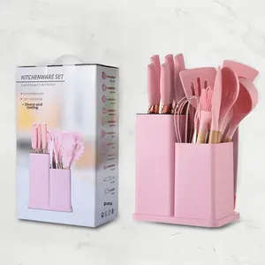 <span class=keywords><strong>Set</strong></span> Sendok dan Spatula Silikon 19 Buah dengan Gagang Kayu, Alat Masak Anti Lengket & Anti Selip, dan Peralatan Dapur - Product Image 3