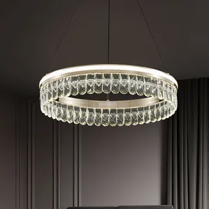 Salon contemporain obscurcissant les lumières led rondes en aluminium 2 couches de lumière pendante led lustre en cristal de luxe